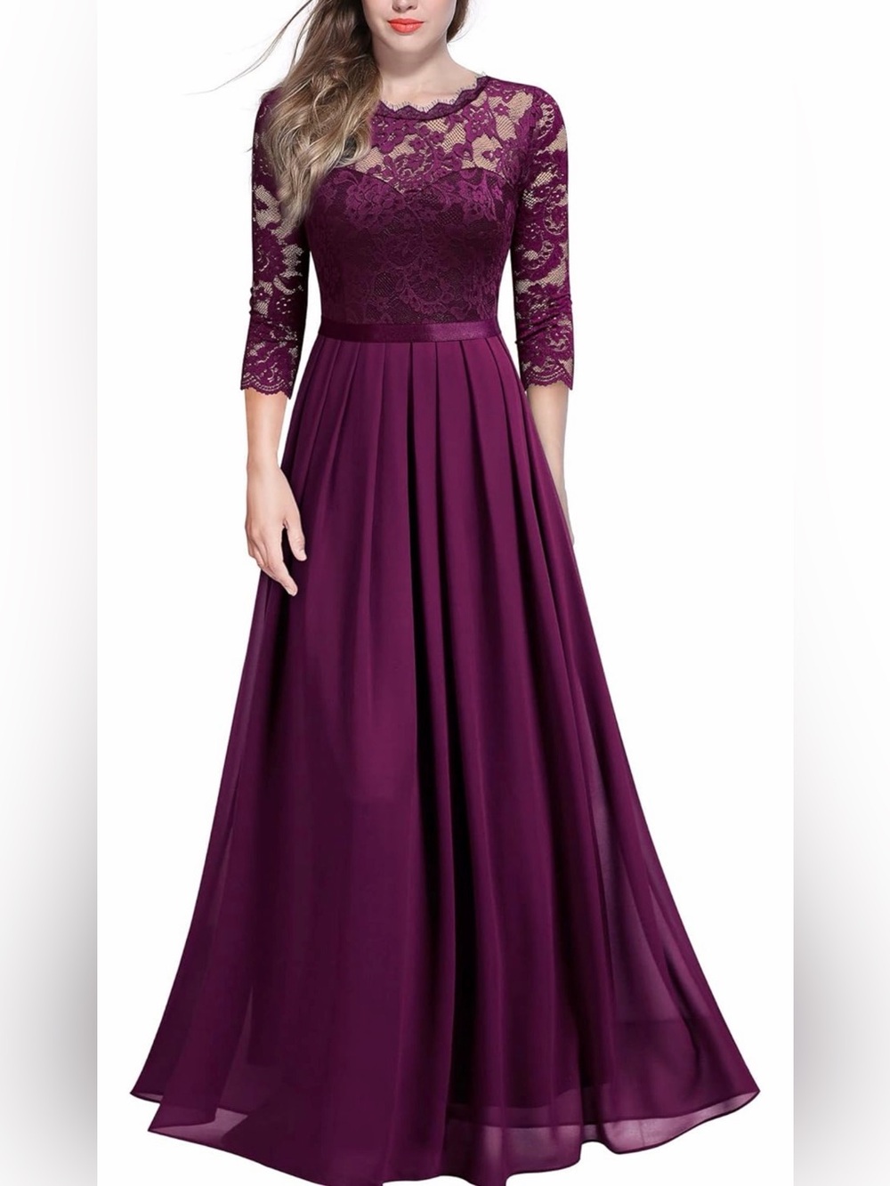 NWOT Miusol Deep Plum Lace-Top Long Sleeve Maxi Dress,XL